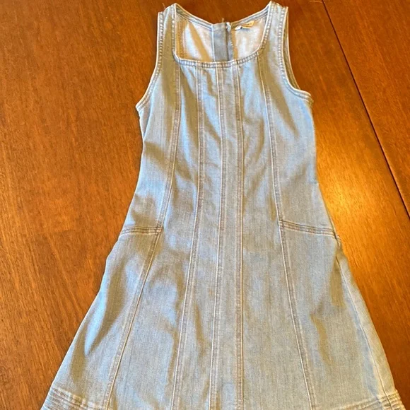 white christmas dresses Denim Dress with Frills and Cut